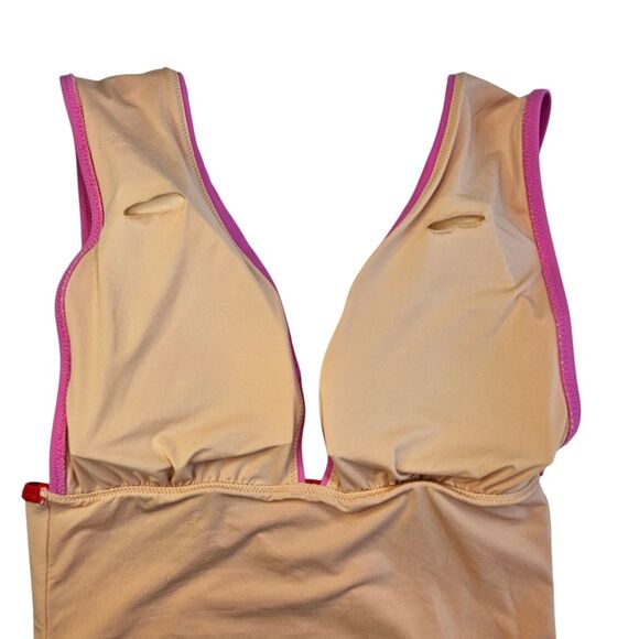 J. Crew Plunge V-Neck One-Piece Swimsuit Orange & Pink, Size XL, Good Condition - Picture 6 of 10